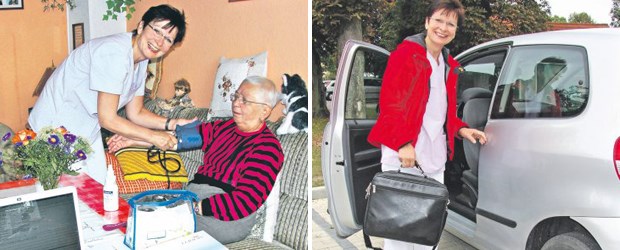 Auf Besuchstour mit Schwester Bärbel Blutdruckmessen bei der 85-jährigen Patienten - das ist Routine für Schwester Bärbel, die insgesamt 100 Patienten betreut.