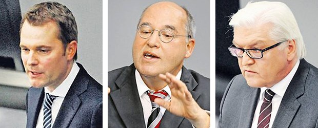 Organspende: Überzeugen, nicht überreden Debattierten emotional über die Organspende: Gesundheitsminister Daniel Bahr (FDP/v.l.), Gregor Gysi (Die Linke) und Frank-Walter Steinmeier (SPD).