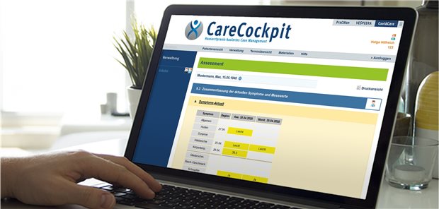 Eingabemaske des Softwaremoduls CovidCare: Durch Telemonitoring soll eine Verschlechterung des Gesundheitszustands ambulanter Patienten rasch erkannt werden.