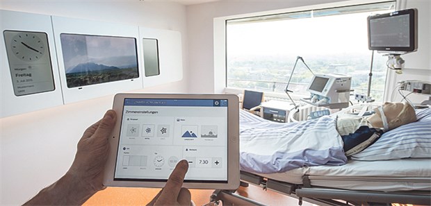 Neues Raumkonzept entlastet Patienten Multimedia ist ein Bestandteil der „Adaptive Healing Rooms“ auf der Intensivstation der Uniklinik Münster.