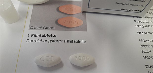 BfArM warnt vor gefälschtem Medikament Original oben und Fälschung unten: Harvoni®-Tabletten.
