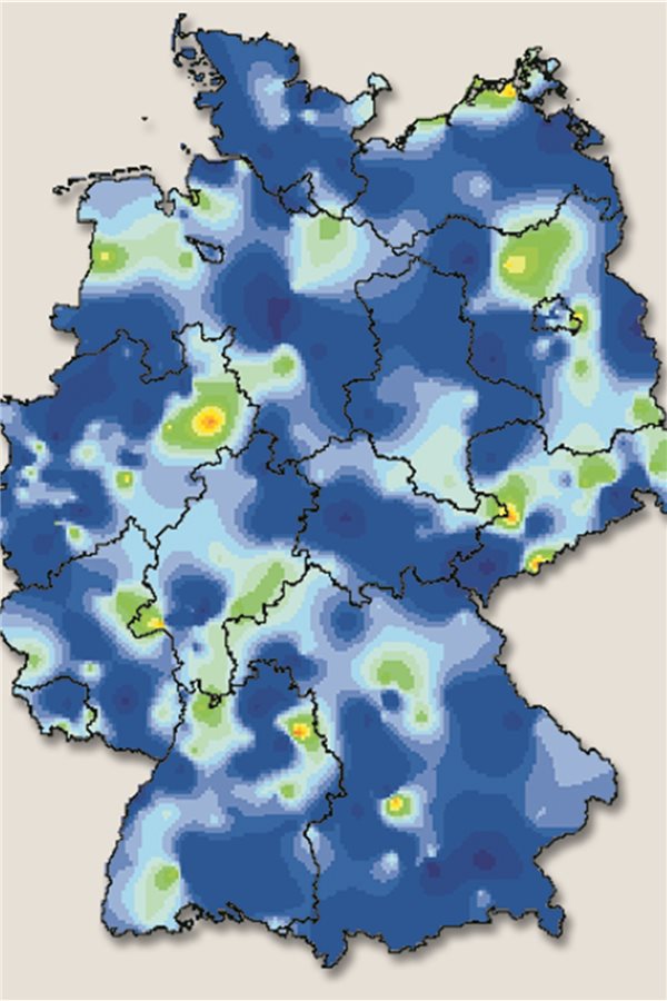 Influenzaviren weiter nur sporadisch detektiert ARE-Aktivität| Rot: stark erhöht| Orange: deutlich erhöht| Gelb: moderat erhöht| Grün: gering erhöht| Blau: normal