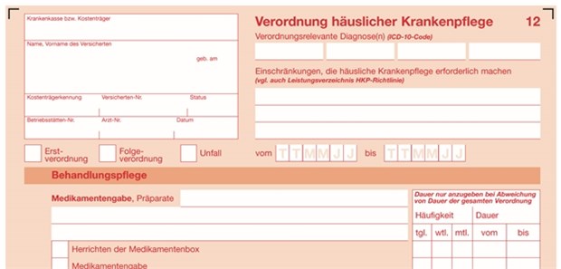 Ab 1. Oktober gültig: Das veränderte Formular zur Verordnung häuslicher Krankenpflege.