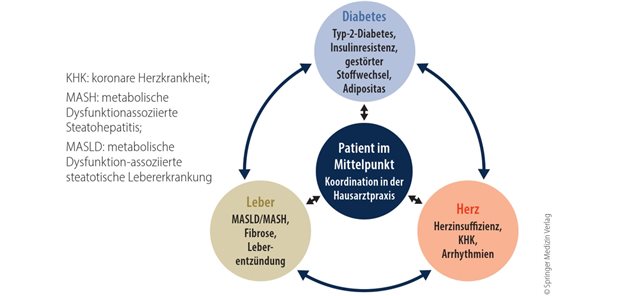 Abb. 1: Die kardiorenalmetabolische Organachse: ganzheitliche Versorgung durch interdisziplinäre Zusammenarbeit (Quelle: Michalopoulou E et al., J Clin Med 2025, 14:428)