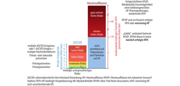 Abb. 1: Patientinnen und Patienten mit HFrEF und Krankheitsverschlechterung (wHF) unterliegen einem sehr hohen Risiko für Herz-Kreislauf-Erkrankungen und Hospitalisierungen