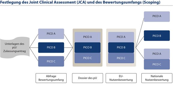 Der Stand der Europäischen HTA-Regulation Abbildung 3: Zu Beginn des JCA erfolgt eine Abfrage der Anforderungen der Mitgliedstaaten bezüglich des Bewertungsumfanges. Die von den Mitgliedstaaten eingereichten PICOs werden anschließend in einem aufwändigen Prozess konsolidiert und dem pU kommuniziert.
