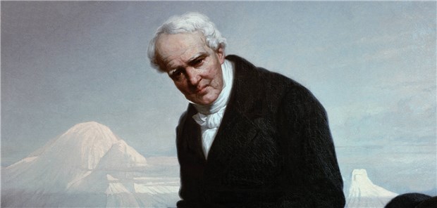 Humboldt – und sein enormer Einfluss auf die Medizin Alexander von Humboldt vor dem Hintergrund der Vulkane Chimborazo undCargueirazo in den Anden. Das Bild wurde 1859 von Julius Schrader gemalt.