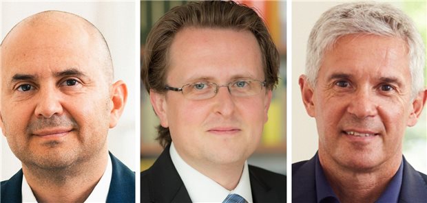 Porträtsfotos:  (von links) Dr. Francisco X. Moreano (Strategieberater des Praxisnetz Münchener Ärzte eG und Geschäftsführer der CONSULTOR!O Healthcare Management GmbH), Dr. Martin Greiff (Fachanwalt für Medizinrecht in München) und Dr. Andreas Czernik (Vorstandsvorsitzender des Praxisnetz Münchener Ärzte eG)