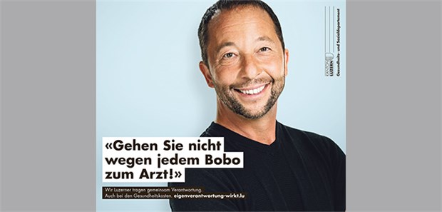 Plakatkampagne rät zu Gurgeln statt zum Arzt Appell an die Eigenverantwortung der Patienten: Plakataktion im Schweizer Kanton Luzern mit DJ Bobo.