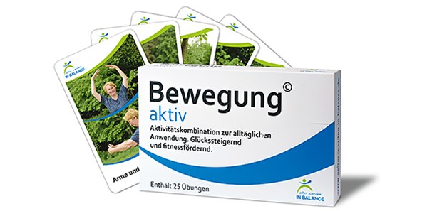 Bewegungs-Tipps im Arzneischachtelformat Auf 25 Aktivitäskarten werden speziell für ältere Patienten einfache Bewegungsübungen für Arme, Schultern, Rumpf und Beine erklärt.