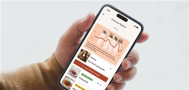 Auf dem Smartphone-Display: die neue Digitale Gesundheitsanwendung „glucura“.