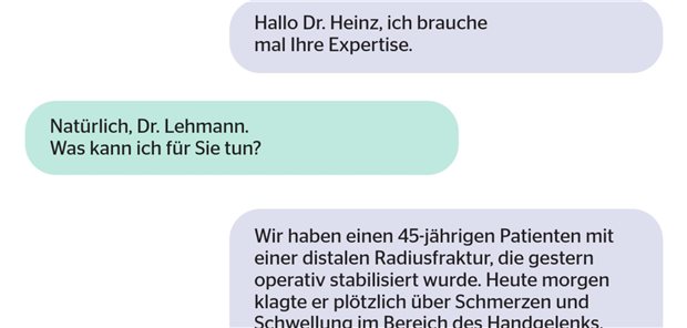 Auf der DMEA präsentierte Famedly einen Dialog, der so über den TI-Messenger des Unternehmens laufen könne.
