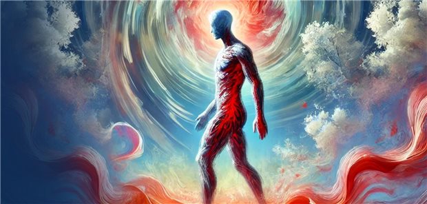 KI-generiertes Bild einer Person die in einem Strudel steht. 