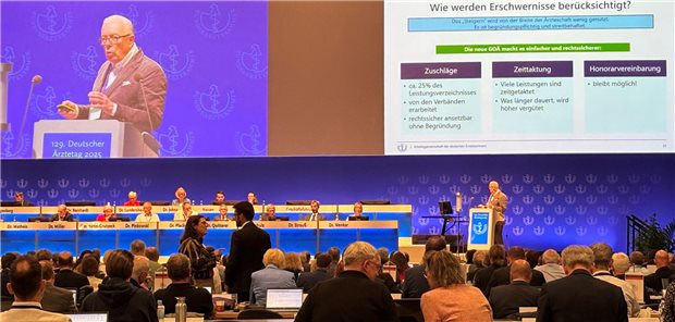 Deutscher Ärztetag spricht sich klar für die GOÄneu aus BÄK-Präsident Dr. Klaus Reinhardt argumentierte in Leipzig pro GOÄneu in der konsentierten Fassung. Am Ende setzten sich die Befürworter klar durch.