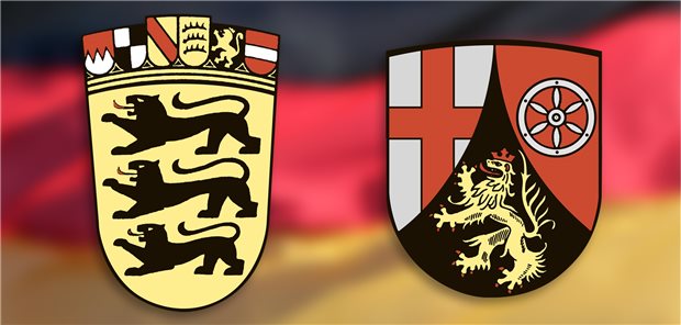 Baden-Württemberg und Rheinland-Pfalz (Abbiildung der Landeswappen) starten mit Landtagswahlen im Superwahljahr 2021.