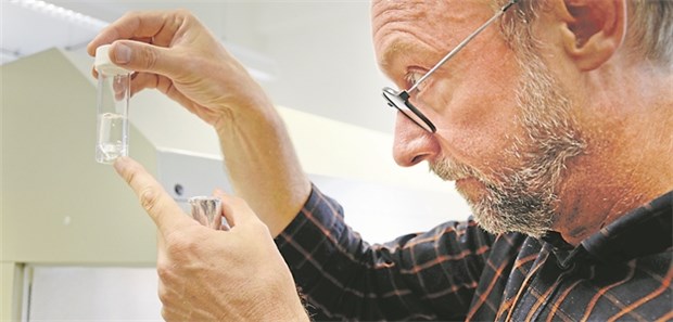 Gendatenbank mit 1500 Bananensorten Bart Panis von der Universität Löwen hält ein Glas mit Pflanzenstammzellen.