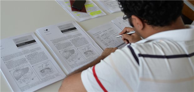 Arzt vor Lernunterlagen