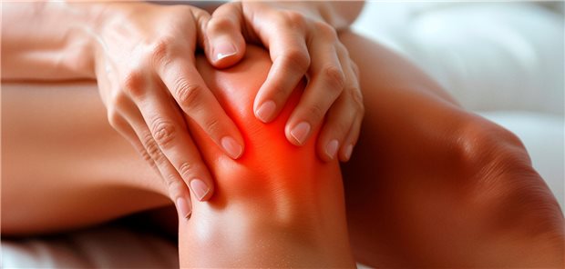 Das Knie einer einer Person mit roten Markierungen zur Indikation des Infektionsortes. 