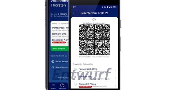 Benutzeroberfläche des E-Rezepts.