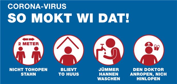 Wie schütze ich mich und andere? Der Landkreis hat dazu zwei Plakate erstellt, in Hochdeutsch und – wie abgebildet – in Plattdeutsch.