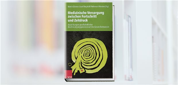 Eile mit Weile? Ärzte in der Tempo-Falle Ausschnitt des Buchcavors: Medizinische Versorgung zwischen Fortschritt und Zeitdruck. Auswirkungen gesellschaftlicher Beschleunigungsprozesse auf das Gesundheitsweisen, hrsg. von Martin Scherer, Josef Berghold, Helmwart Hierdeis (grüner Hintergrund, weiße Schrift)