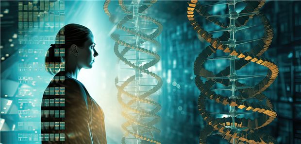 KI Bild: Frau mit Doppelhelix