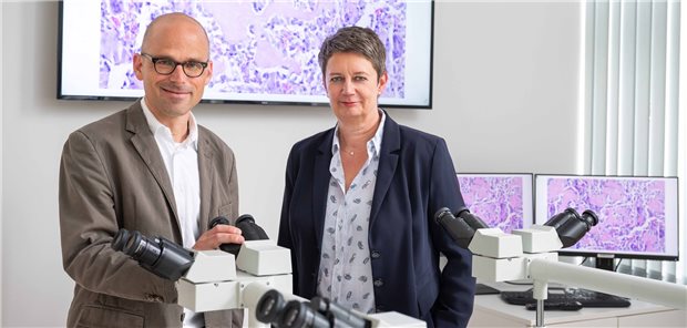 Pathologie am Uniklinikum Münster von Doppelspitze geleitet Bilden die Doppelspitze am Institut für Pathologie: Professor Eva Wardelmann und Professor Wolfgang Hartmann.