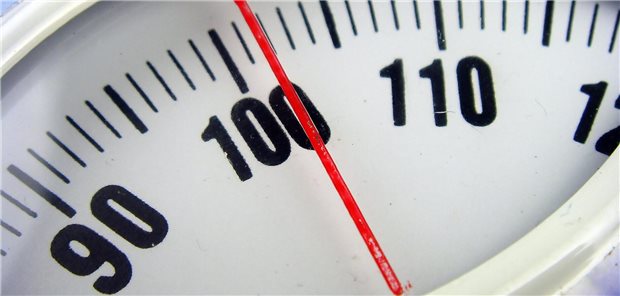 Waage, Ausschlag bei 102 kg