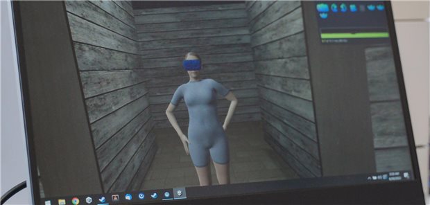 Anorexie – wie kann Virtual Reality die Therapie ergänzen, Dr. Behrens? Normalgewichtiger weiblicher Avatar in einer Kabine stehend.