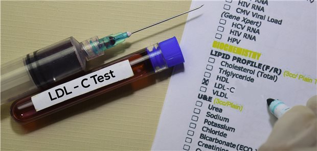 Blutprobe zum LDL-Cholesterintest. Außerdem auch eine Spritze.