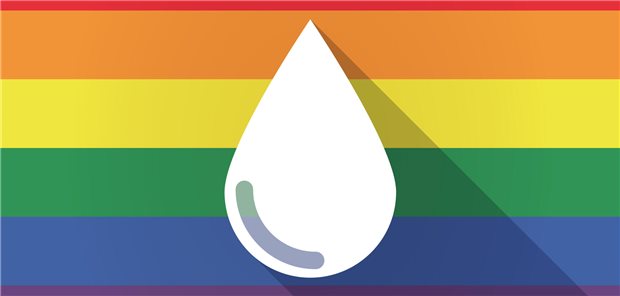 Künftig können Schwule in den USA einfacher Blut spenden Blutstropfen auf Regenbogenflagge: Das Blutspenden soll in den USA durch LGBTQ-freundlichere Richtlinien inklusiver gestaltet werden.