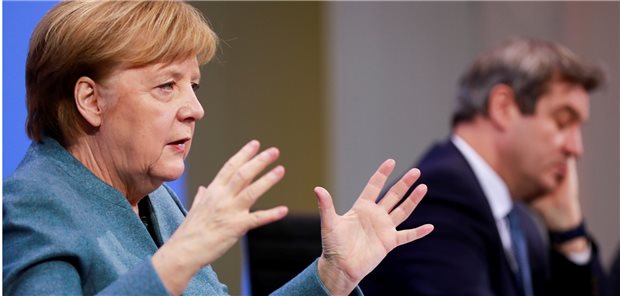 Corona-Vakzine: Praxen können ab April mit Impfeinsatz rechnen Bundeskanzlerin Angela Merkel beim Corona-Impfgipfel mit Markus Söder (rechts)