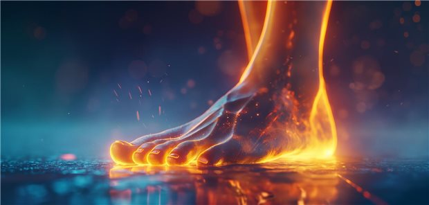 Nicht reales Bild von einem Fuß, der in Flammen steht. 