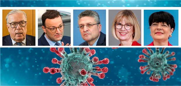 Reinhardt mahnt „besonnenes Handeln“ an Das Coronavirus treibt Ärztevertreter, Politiker und Experten um – etwa BÄK-Präsident Dr. Klaus Reinhardt (v.l.), Bundesgesundheitsminister Jens Spahn, RKI-Präsident Professor Lothar H. Wieler, Pandemie-Beauftragte der BÄK, Dr. Susanne Johna, und FDP-Bundestagsabgeordnete Christine Aschenberg-Dugnus. © Rolf Schulten, © Wolfgang Kumm / dpa, © Michael Sohn / dpa, © Marburger Bund LV Hessen, © Kay Nietfeld / dpa, © Naeblys / Getty images / iStock (v.l.n.r.)