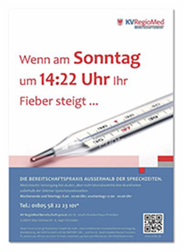 Brandenburg: Notdienst-Praxis mausert sich Das Plakat wirbt für den Bereitschaftsdienst in Potsdam. Bis zu 120 Patienten nehmen den Dienst in Anspruch.