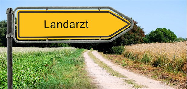 Das Schild weist den Weg zum Landarzt.