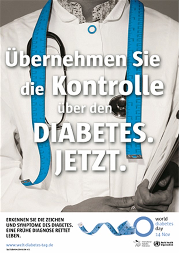 Aktionen gegen die Diabetes-Epidemie Das blaue Band und der blaue Kreis wurden für die Kampagne als Zeichen für die Einigkeit im Kampf gegen Diabetes mellitus gewählt.