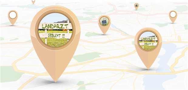 Kartenausschnitt mit einem Fokus dem Schriftzug "Landarzt gesucht!!!"