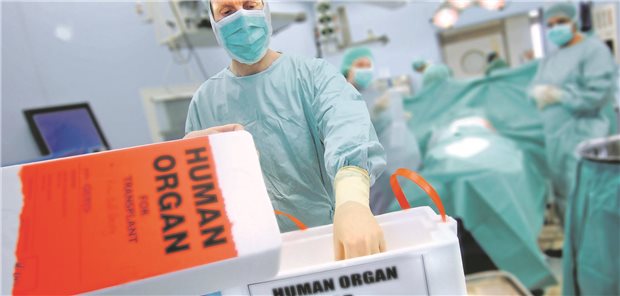 Das Foto zeigt Personen im Operationssaal bei einer Transplantation.