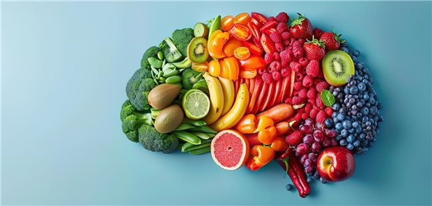 Ein Gehirn aus vielen Früchten und Gemüse