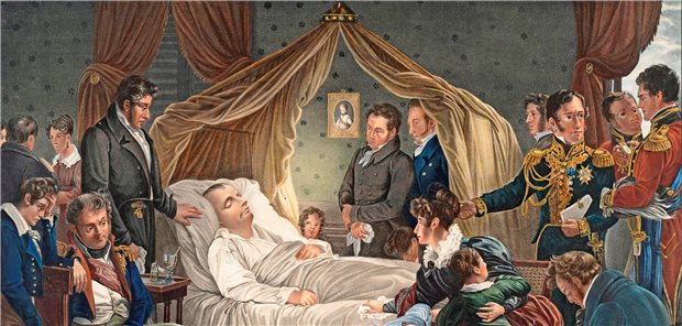 Napoleons Leibarzt: Beschimpft, aber treu bis zum Tod des Kaisers Der Leibarzt Francesco Antommarchi am Kopfende des Totenbetts von Napoleon Bonaparte. Ursprünglich hatte der Kaiser fast ein Dutzend Ärzte verschiedener Fachgebiete in seinen Diensten gehabt.