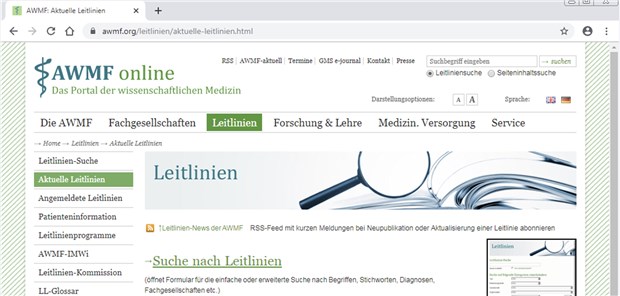 AWMF begrüßt neue Förderung der Leitlinienarbeit Der Leitlinienserver der AWMF: 750 Dokumente sind aktuell eingestellt. Internetadresse: www.awmf.org/leitlinien.html