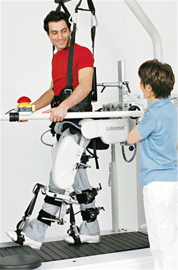 Roboter unterstützen das Reha-Team um Patienten nach einem Schlaganfall Der Lokomat® ist eine robotergestützte Gangorthese für die Lokomotionstherapie.
