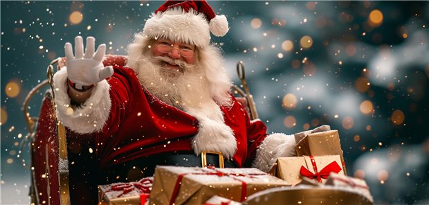 Weihnachtsmann auf Schlitten mit Geschenken