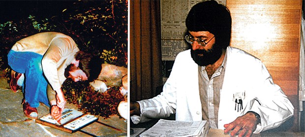 "Als Arzt hatte man damals noch Renommee" Der Start vor 30 Jahren: Allgemeinarzt Dr. Ernst Reiser schraubt das neue Praxisschild an (links). Die Patienten in Isny akzeptierten "den Neuen" schnell.