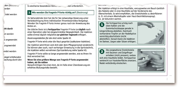 Beipackzettel werden patientenfreundlicher Der neue Beipackzettel zu Fragmin® enthält auch Fotos mit der richtigen Injektionstechnik.