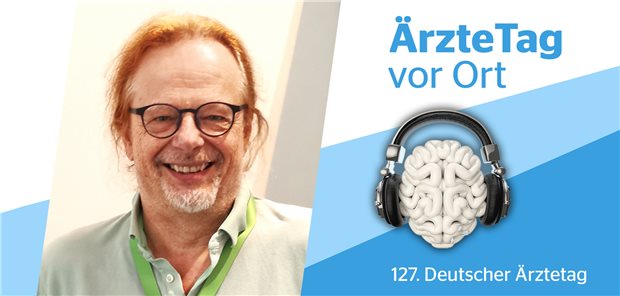 Warum gehört Psychosomatik in die Weiterbildung für Pädiater, Dr. Kaethner? Der niedersächsische Delegierte Dr. Tilman Kaethner beim 127. Deutschen Ärztetag in Essen.