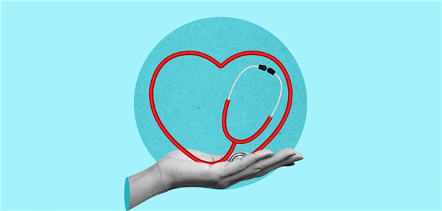 Stethoskop bildet ein Herz.