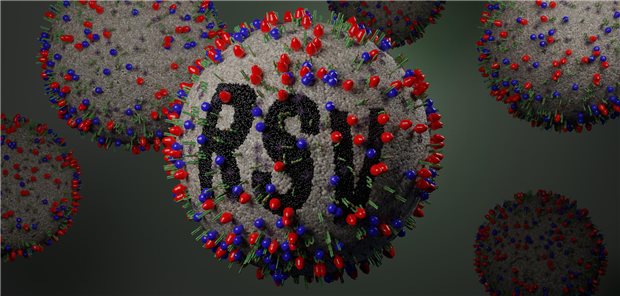 Symbolbild eines RS-Virus mit der Aufschrift "RSV"