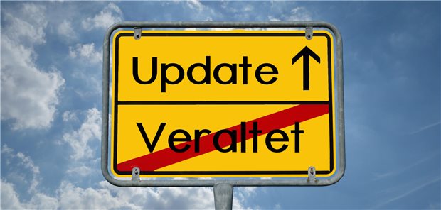 Straßenschild führt zu einem &quot;Update&quot;.